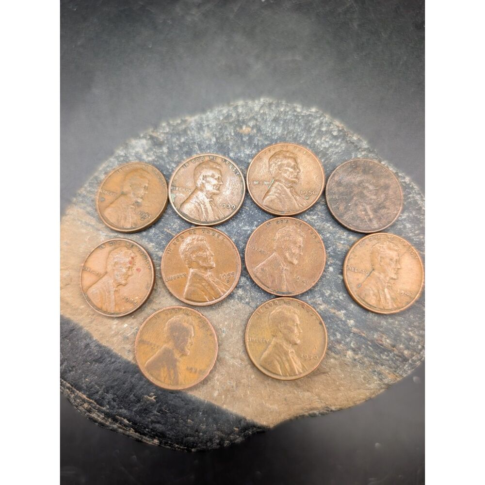 Vintage Wheat Cent Collection Lot of 10 Lincoln Pennies 1927 to 1955